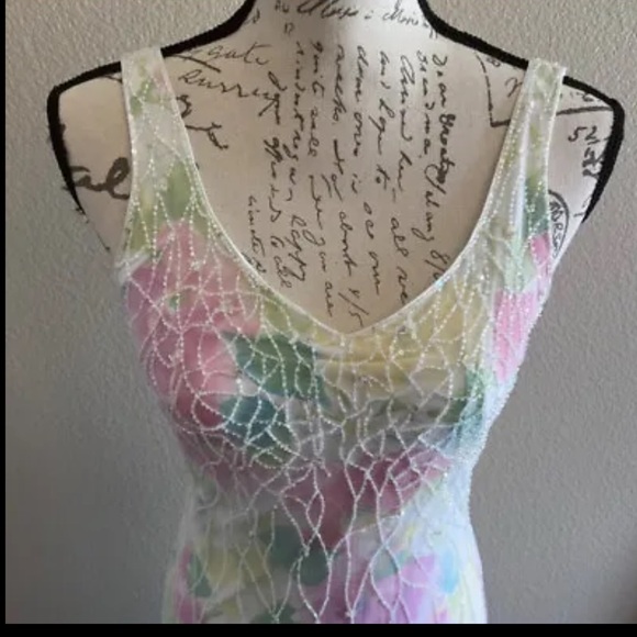 Rickie Freeman for T.J Nites Mesh Beaded Floor Length Gown Size 4 - Picture 7 of 14